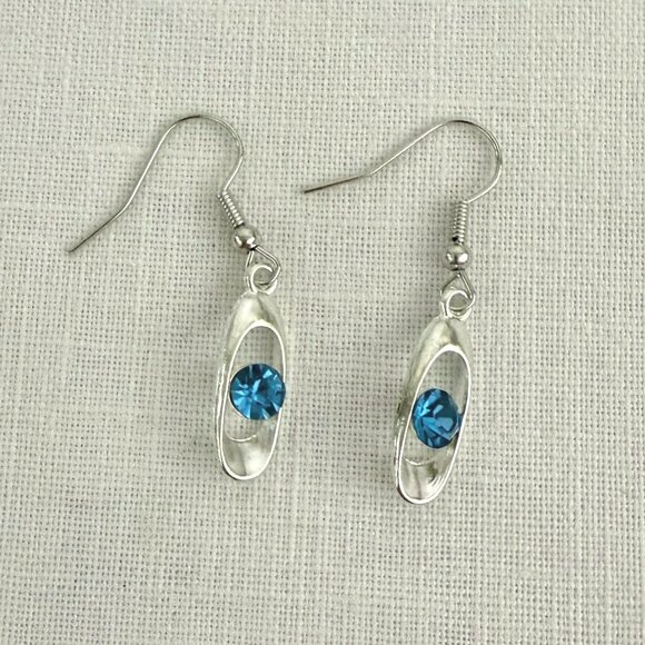 Blue Crystal Earrings Silver Plated Boho Glam Indie Sleaze Elegant Jewelry - Picture 1 of 8